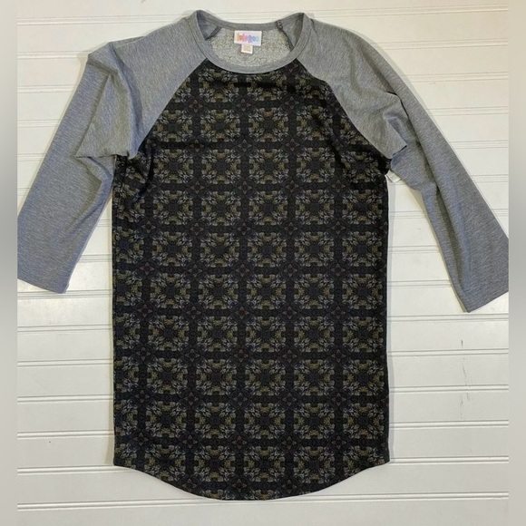 New Lularoe Randy Baseball Raglan Sleeve Shirt Womens Size XXS Black Gray Yellow - Picture 6 of 12